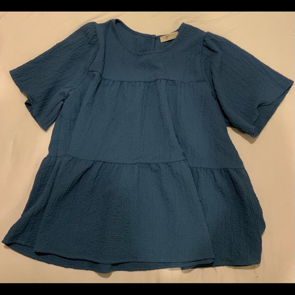 Women’s Plus Size Blue Short-Sleeve Summer Dress Blouse